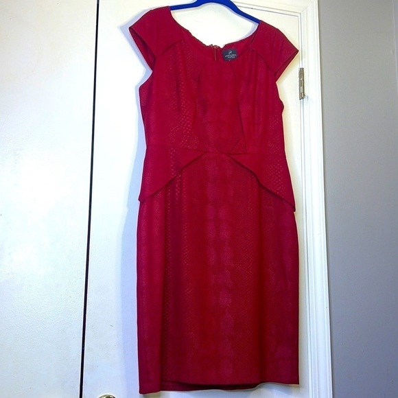 Adrianna Papell Dresses & Skirts - Women Adrianna Papell Cap Sleeve Boat Neck Fitted Red Texture Dress SIze14